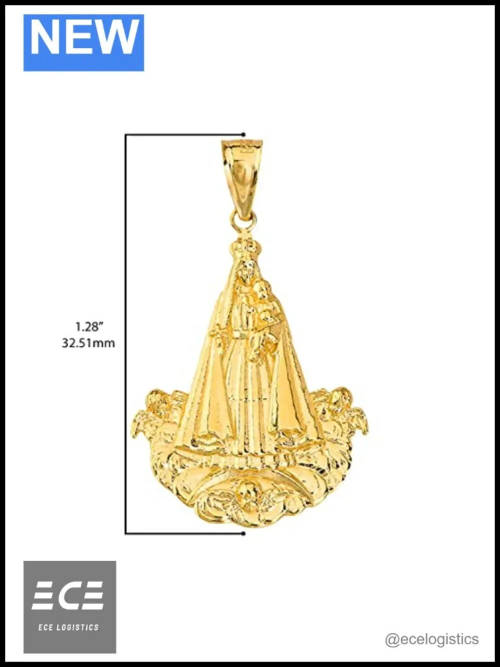 10K Solid Gold Our Lady of Charity Virgin Mary Charm Pendant